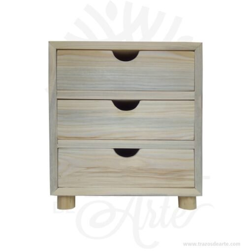 Caja organizador 3 cajones en madera de pino en crudo