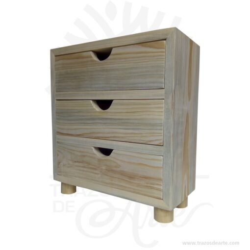 Caja organizador 3 cajones en madera de pino en crudo
