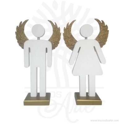 Figuras pareja de ángeles pintados de 27 x 15,5 x 6 cm