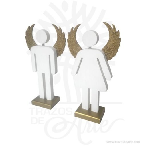 Figuras pareja de ángeles pintados de 27 x 15,5 x 6 cm