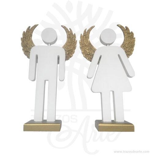 Figuras pareja de ángeles pintados de 27 x 15,5 x 6 cm