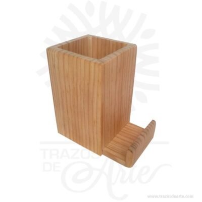 Portalápices tarjetero o soporte para teléfono móvil en madera de pino