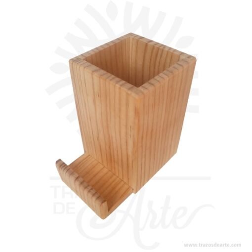 Portalápices tarjetero o soporte para teléfono móvil en madera de pino