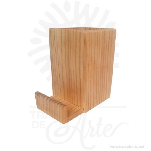 Portalápices tarjetero o soporte para teléfono móvil en madera de pino