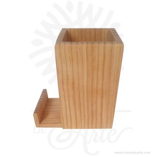 Portalápices tarjetero o soporte para teléfono móvil en madera de pino
