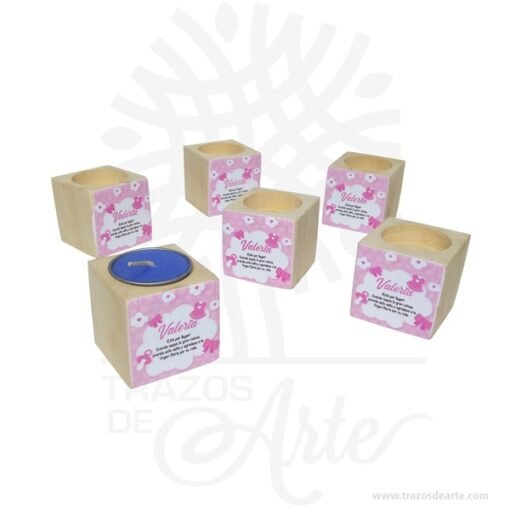 Cubos portavelas de madera de pino para personalizar Pack x 4