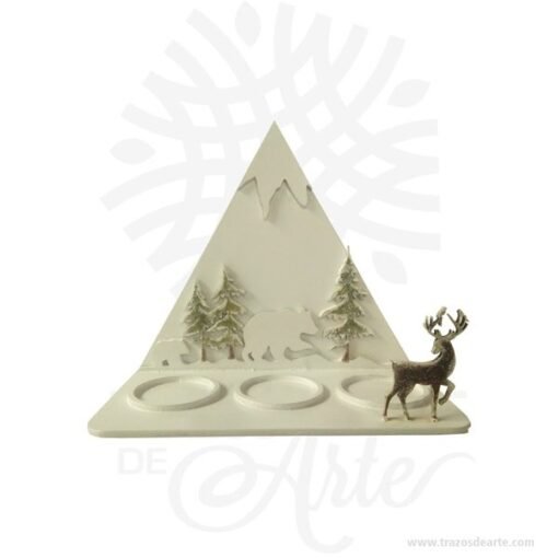 Soporte velas montaña navidad  blanco en MDF de 3 mm