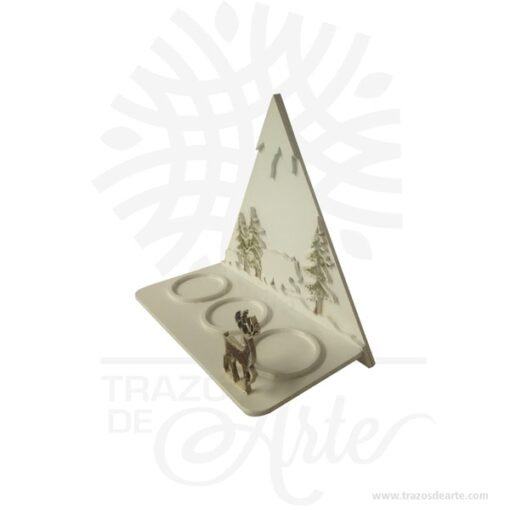 Soporte velas montaña navidad  blanco en MDF de 3 mm