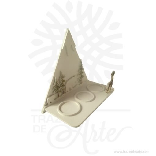 Soporte velas montaña navidad  blanco en MDF de 3 mm
