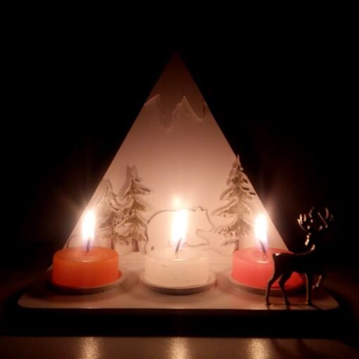 Soporte velas montaña navidad  blanco en MDF de 3 mm