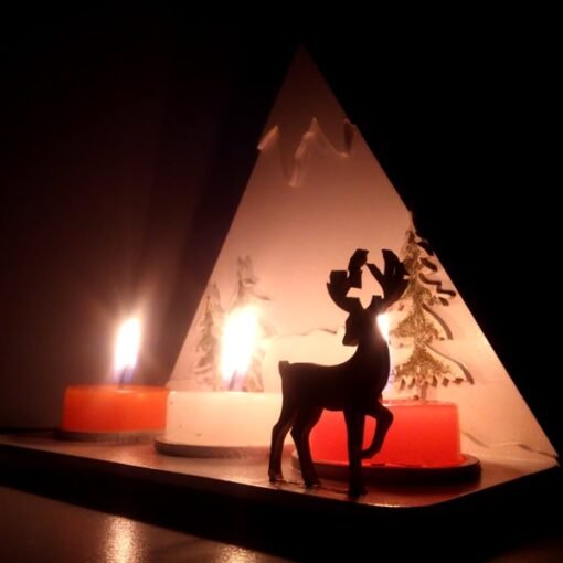 Soporte velas montaña navidad  blanco en MDF de 3 mm