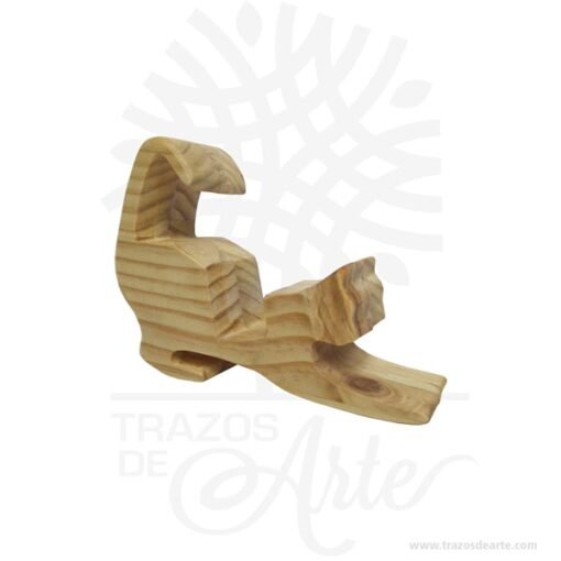Soporte teléfono móvil gato en madera de pino