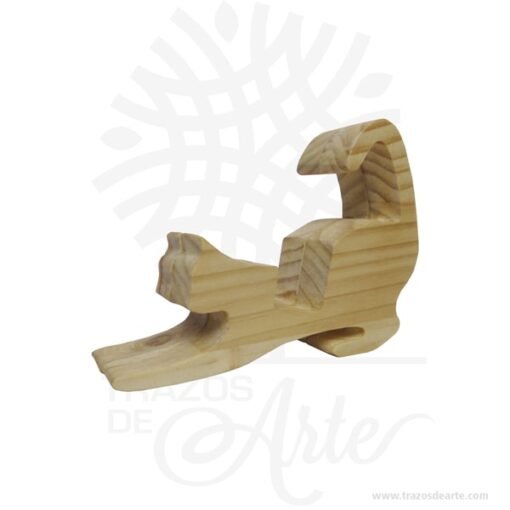 Soporte teléfono móvil gato en madera de pino