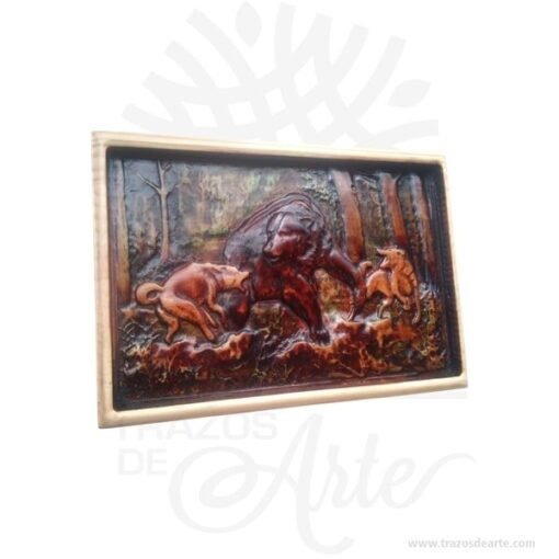 Cuadro tallado oso y lobos
